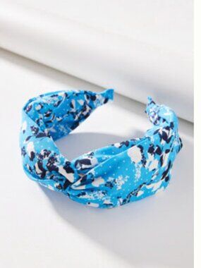 NWT Anthropologie Blue White and Black Patterned Bria Twist Knotted Headband